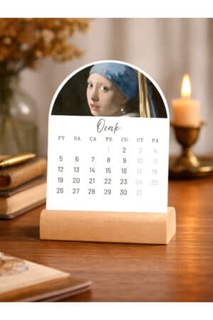2026 Sanat Koleksiyonu Masa Takvimi, Ahşap Ayaklı, Resmi Tatiller işaretli, Yüksek Kaliteli Baskı