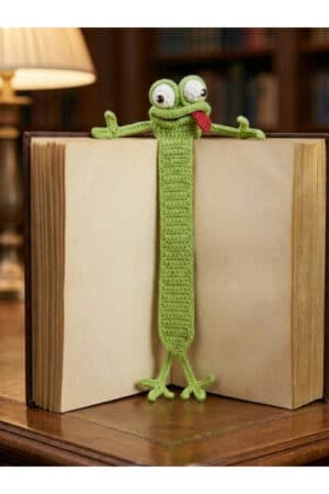 Amigurumi El Yapımı Kurbağa Kitap Ayracı Açık Yeşil