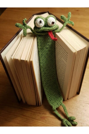 Amigurumi El Yapımı Kurbağa Kitap Ayracı Haki Renk