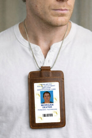 Dexter Morgan Hakiki Deri Siyah/Kahve Kartlık, Baskılı PVC Kart, Boyun Askılığı