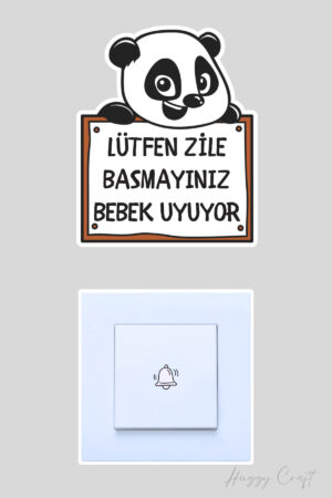 Lütfen Zile Basmayınız Bebek Uyuyor Gülen Panda Sticker Kapı Zili Etiketi