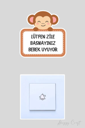 Lütfen Zile Basmayınız Bebek Uyuyor Minnoş Maymun Sticker Kapı Zili Etiketi