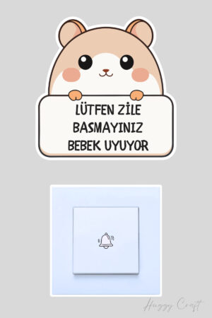 Lütfen Zile Basmayınız Bebek Uyuyor Şirin Kedi Sticker Kapı Zili Etiketi