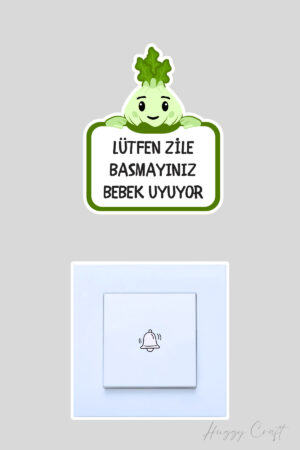 Lütfen Zile Basmayınız Bebek Uyuyor Yeşil Bitki Tasarım Sticker Kapı Zili Etiketi